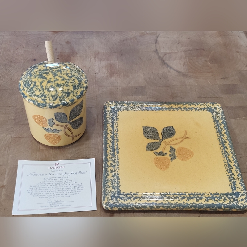 Pfaltzgraff "Strawberries of Perfection" Jam Jar and Trivet Set